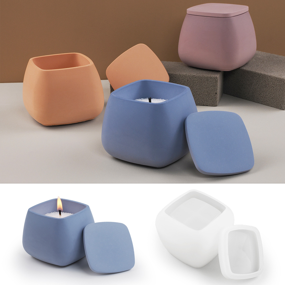 Kraft Box Candle - Pot de bougie carré en Silicone,