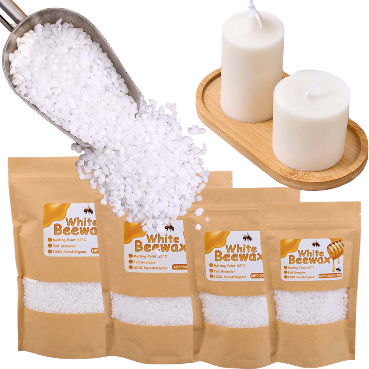 Candle Making Wicks - Cire d'abeille blanche Pure naturelle granulaire,